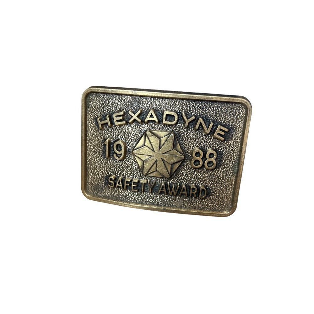 Hexadyne Solid‎ brass vintage belt buckle 1988